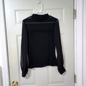 Lauren Ralph Lauren Womens Sheer Black Long Sleeve Blouse With Beaded Collar Siz